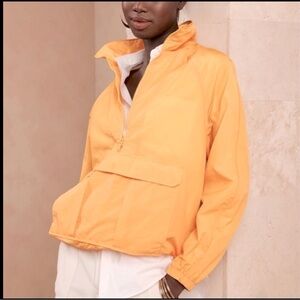 NWT BANANA REPUBLIC HALF ZIP PACKABLE WINDBREAKER HAND & STORAGE POCKETS - MANGO